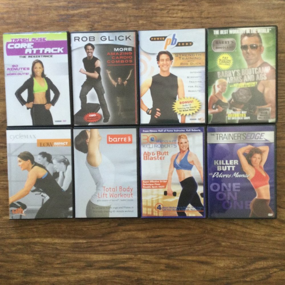 8 Exercise Workout DVDs Rob Glick Cathe Keli Roberts Trish Muse Munoz Barre